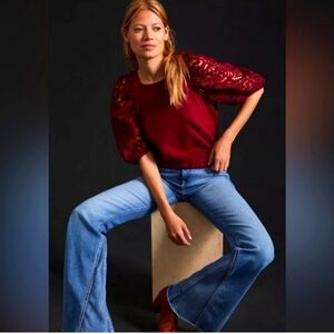 Dolan (Anthropologie) burgundy mixed media top